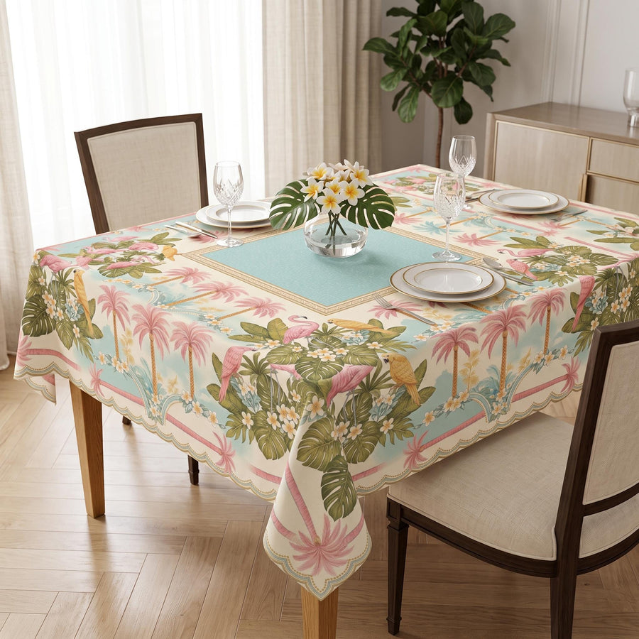 Cockatoo Palm Tablecloth 55x55, Pink Plumeria Mahjong Table Linen, Pastel Resort Square Table Cover, Preppy Decor, Mahjong Ladies Gift