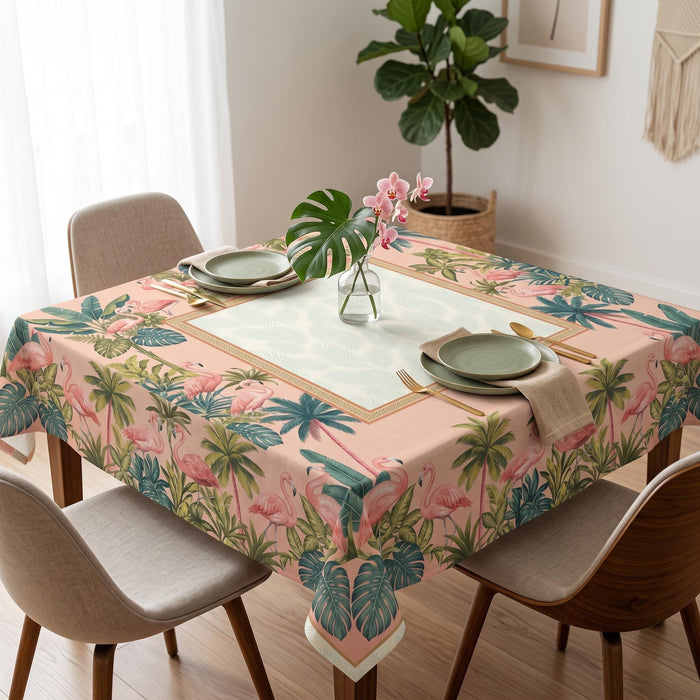 Banana Leaf Tablecloth 55x55, Blush Pink Jungle Mahjong Table Cover, Hollywood Regency Square Linen, Flamingo Game Night Decor, Hostess Gift