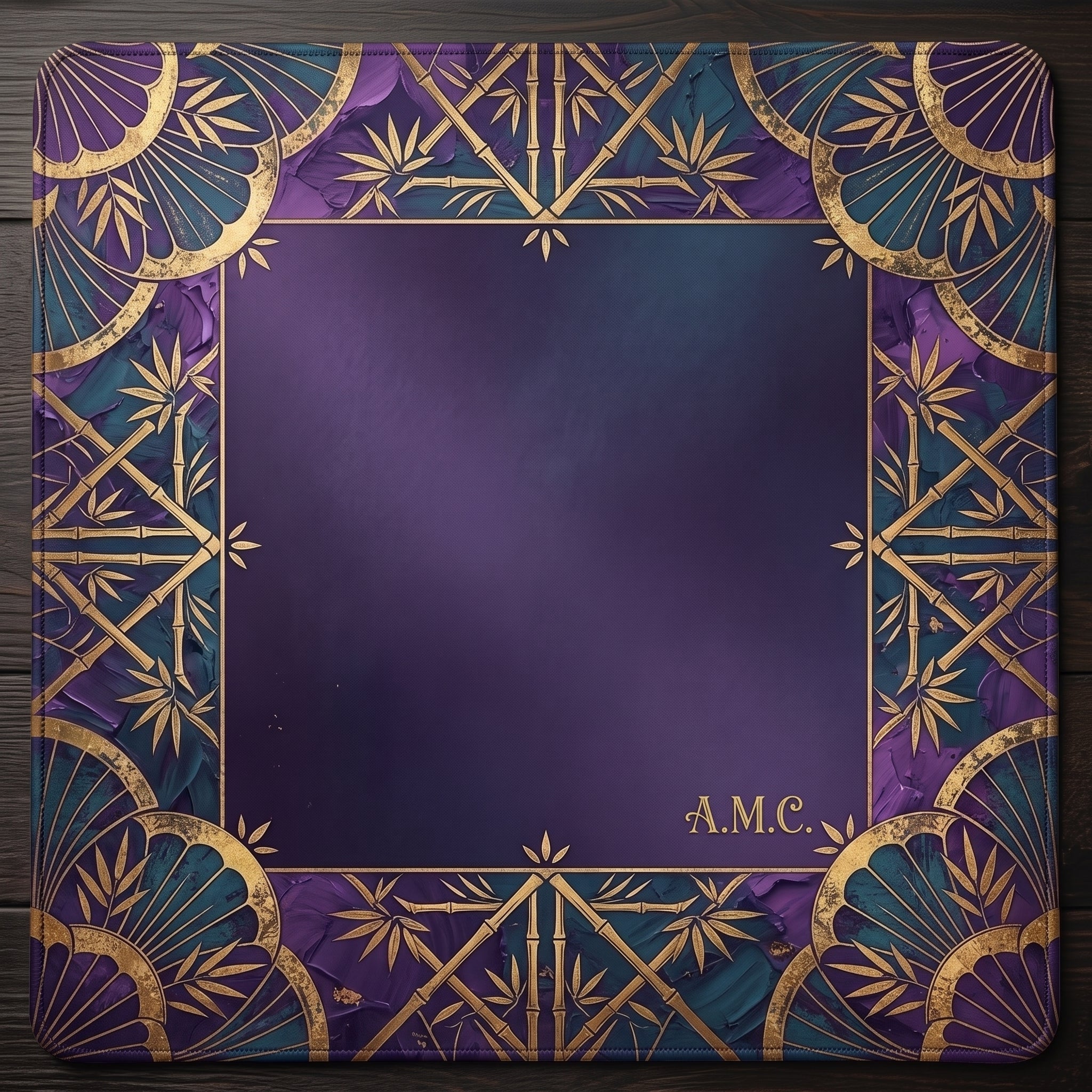Custom mahjong mat with a gold monogram