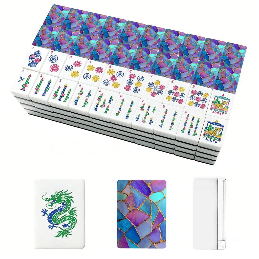 Stained Glass Mahjong Tiles, Purple Blue Acrylic American Mahjong Set, 160 Tiles with Jokers