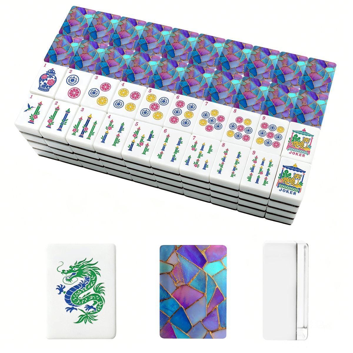 Stained Glass Mahjong Tiles, Purple Blue Acrylic American Mahjong Set, 160 Tiles with Jokers