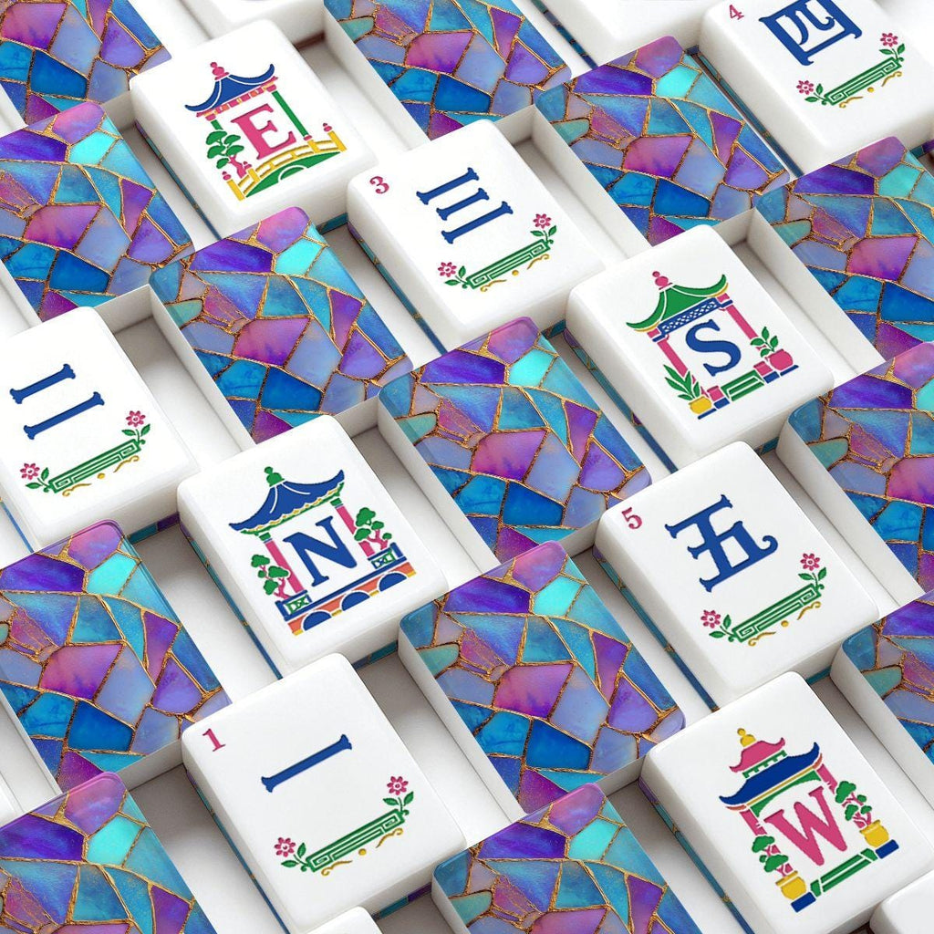 Stained Glass Mahjong Tiles, Purple Blue Acrylic American Mahjong Set, 160 Tiles with Jokers