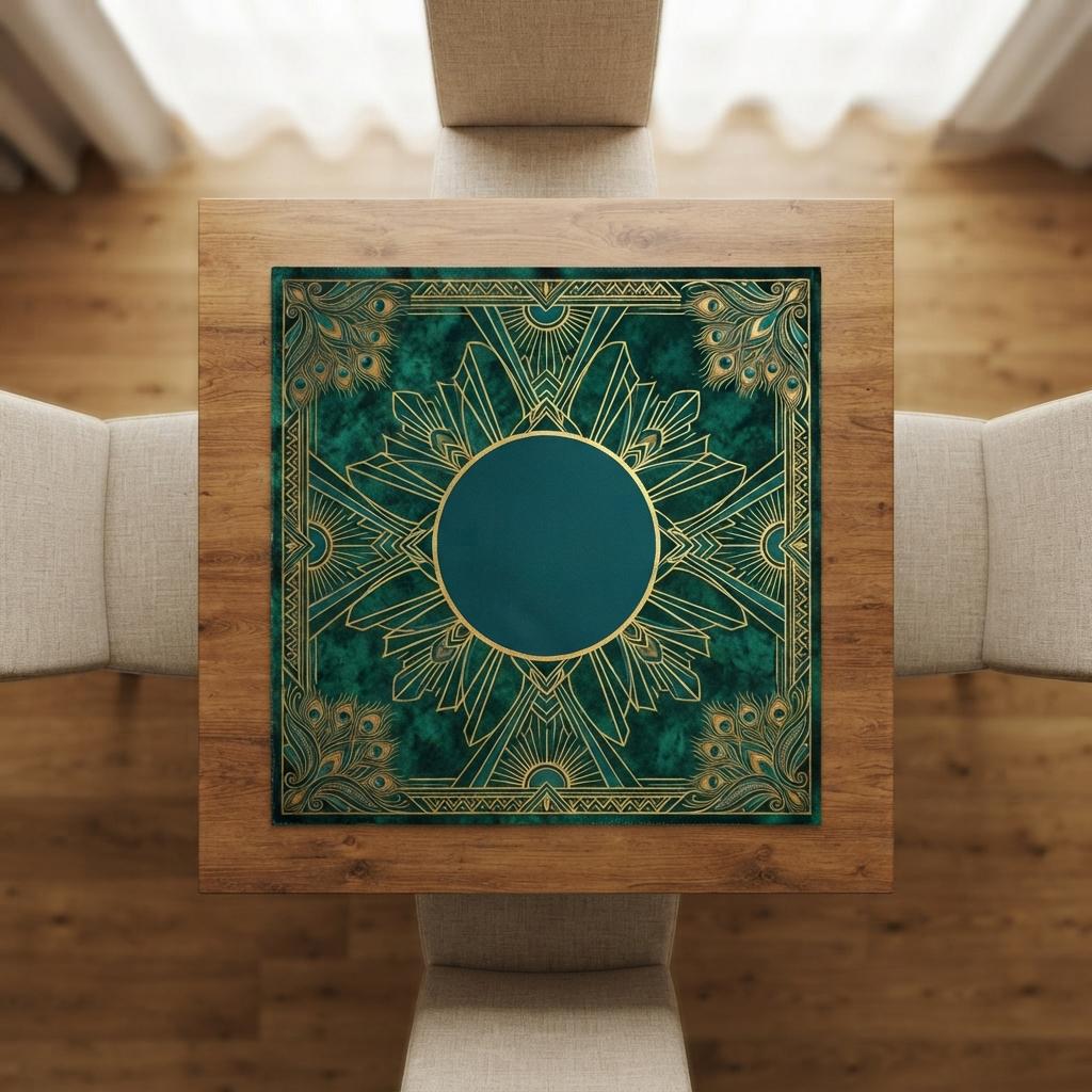 Emerald Green Mahjong Mat, Gold Art Deco Medallion Table Cover, Non Slip Roll Up Mahjong Gift, Christmas Gift for Mahjong Players