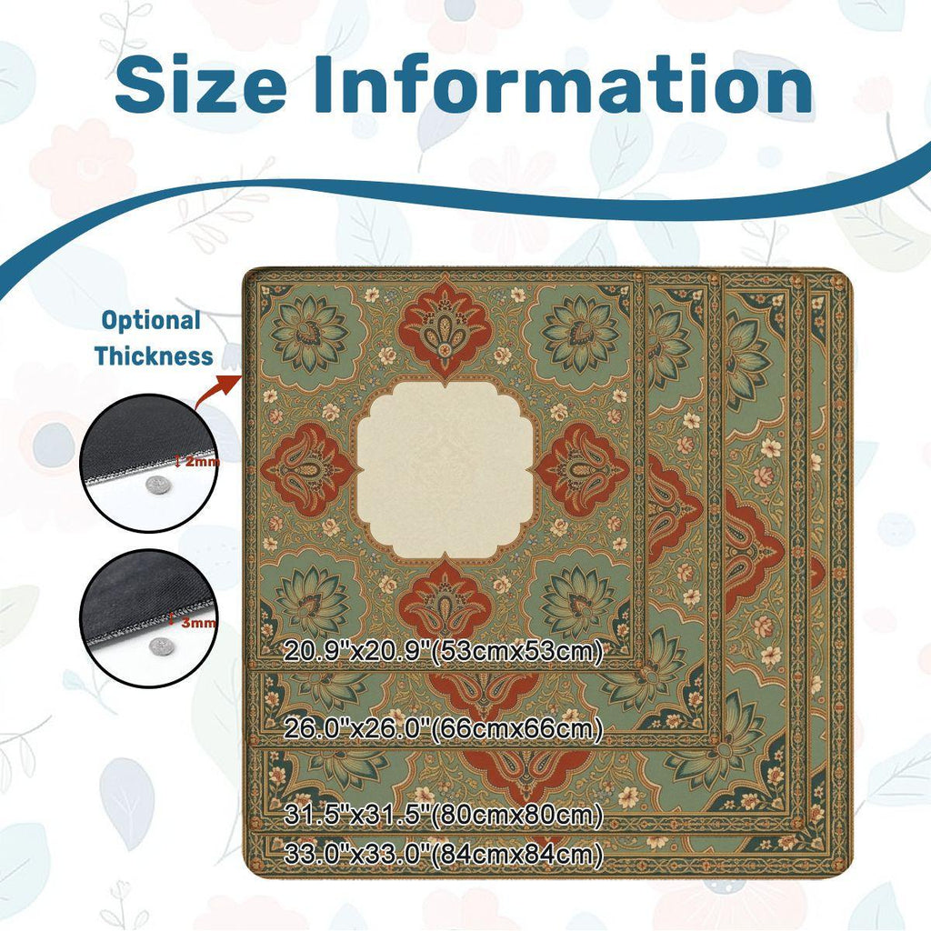 Persian Mahjong Mat, Sage and Terracotta Lotus Medallion Table Mat, Vintage Moroccan Boho Game Night Decor, Non Slip Roll Up