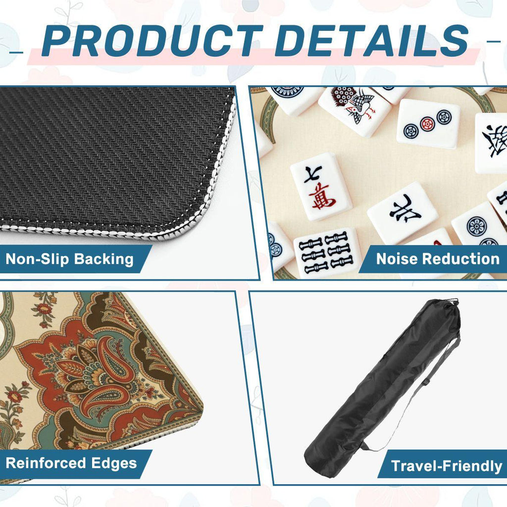 Boho Paisley Mahjong Mat, Rust and Sage Vintage Rug Table Mat, Retro Bohemian Game Night Decor, Non Slip Roll Up Playmat
