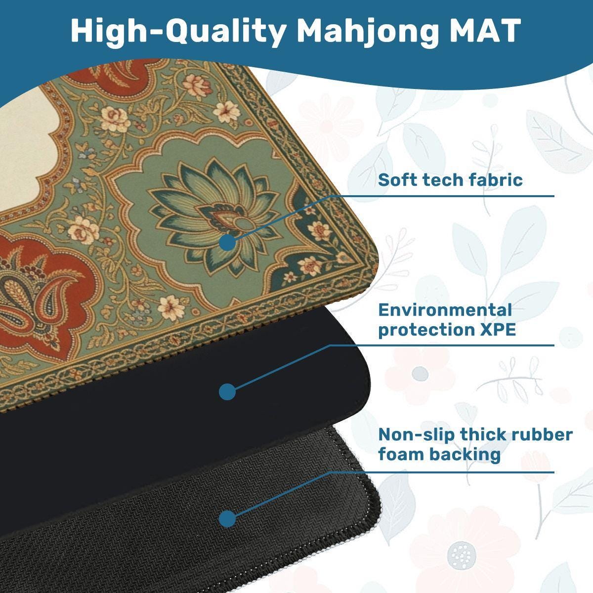 Persian Mahjong Mat, Sage and Terracotta Lotus Medallion Table Mat, Vintage Moroccan Boho Game Night Decor, Non Slip Roll Up