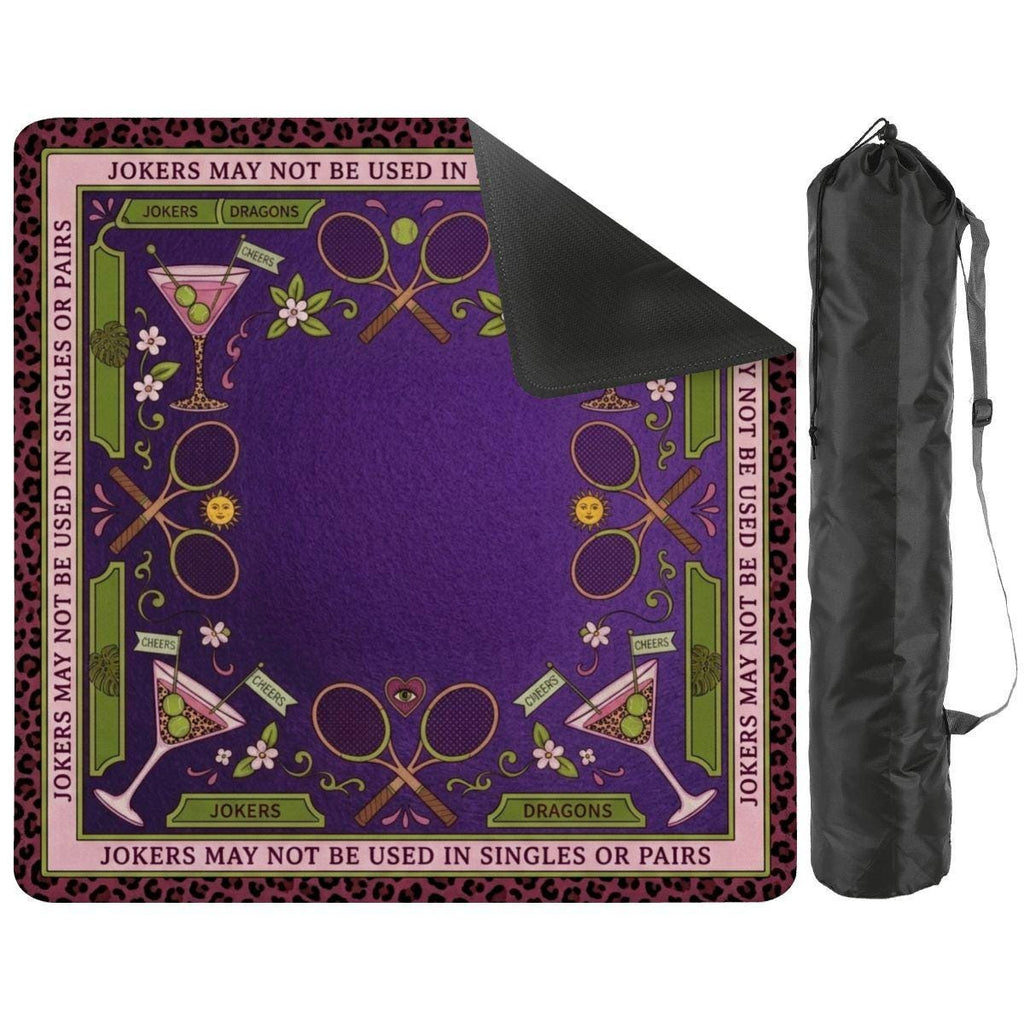 Tennis Mahjong Mat, Purple Leopard Cocktail Playmat, Preppy Country Club Mahjongg Pad, Non Slip Roll Up Racquet Game Night Gift