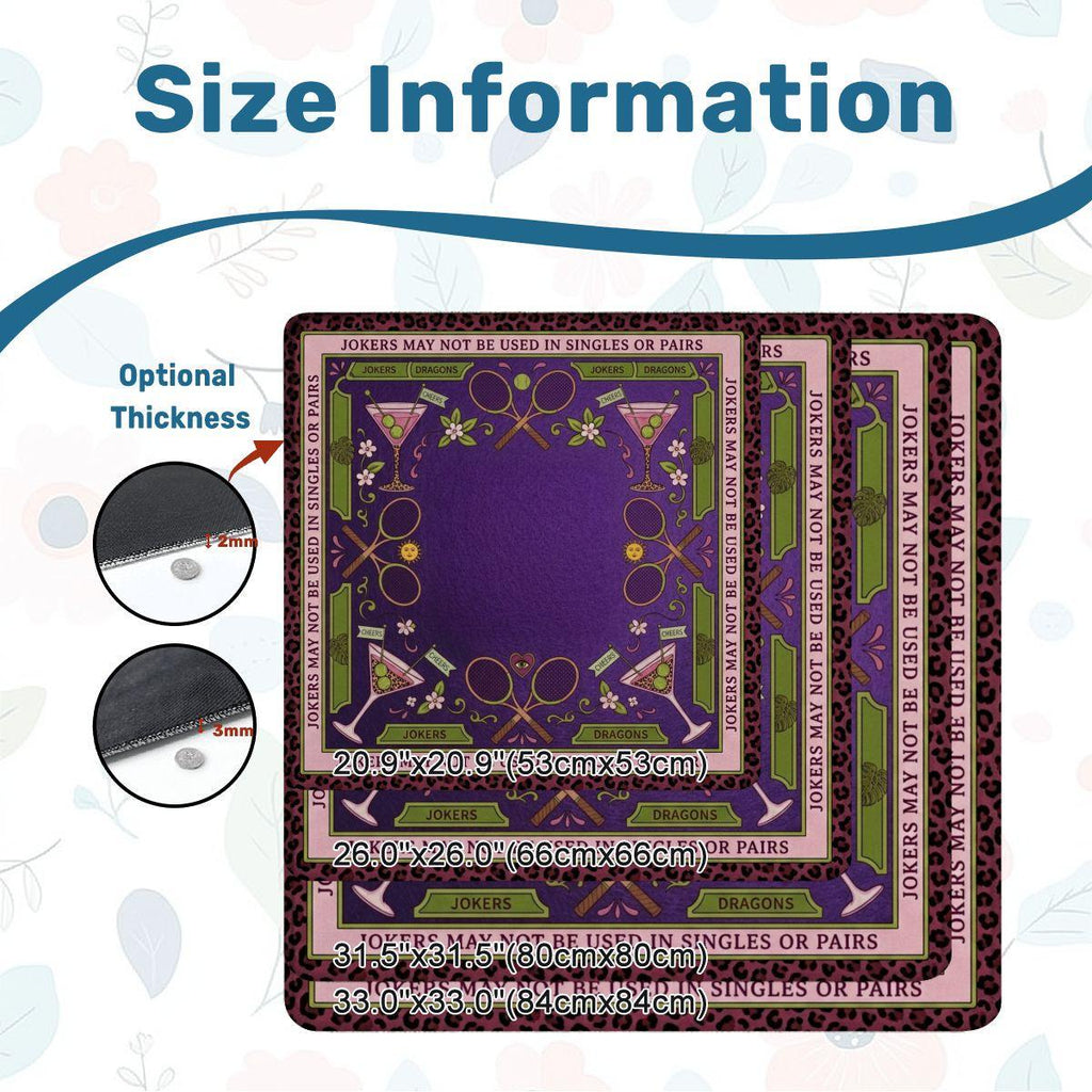 Tennis Mahjong Mat, Purple Leopard Cocktail Playmat, Preppy Country Club Mahjongg Pad, Non Slip Roll Up Racquet Game Night Gift