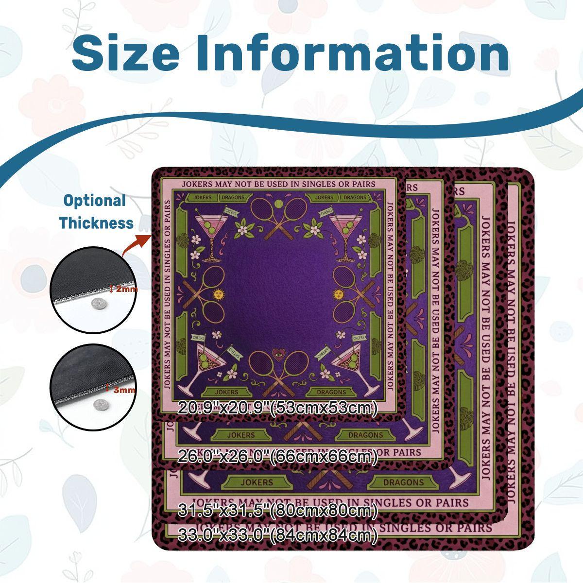Tennis Mahjong Mat, Purple Leopard Cocktail Playmat, Preppy Country Club Mahjongg Pad, Non Slip Roll Up Racquet Game Night Gift