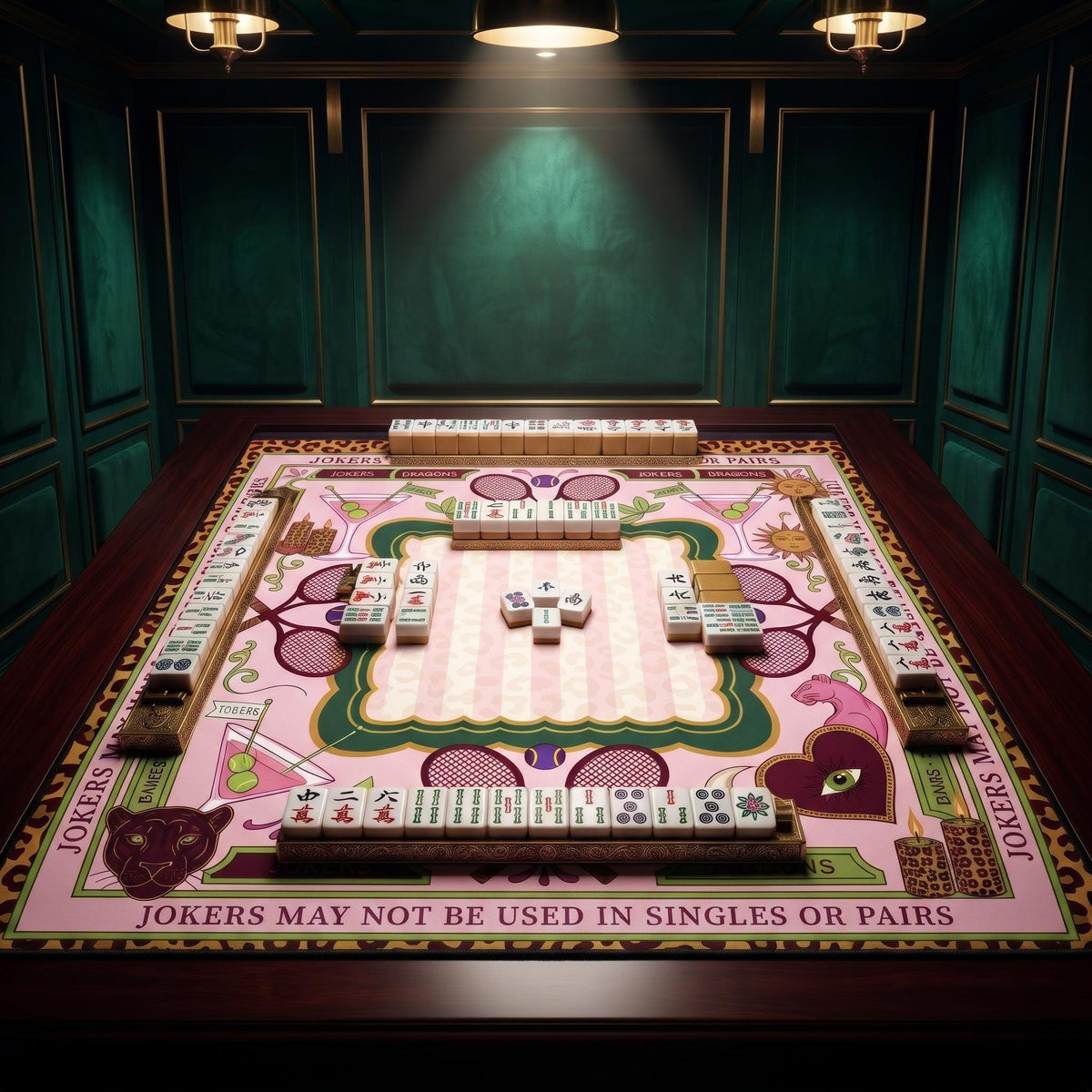 Pink Leopard Mahjong Mat, Funny Jokers Rule Quote Playmat, Blush Animal Print Mahjongg Pad, Girls Night Gift for Mahj Players