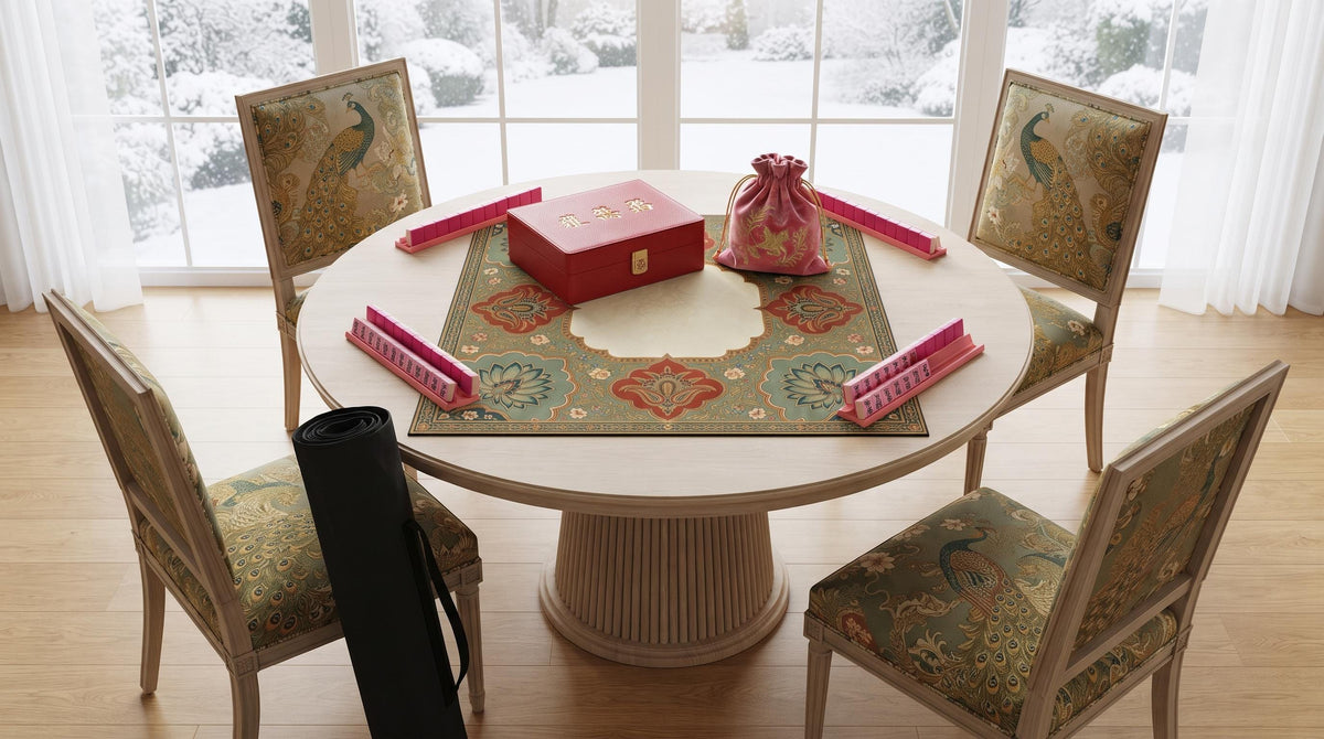Persian Mahjong Mat, Sage and Terracotta Lotus Medallion Table Mat, Vintage Moroccan Boho Game Night Decor, Non Slip Roll Up