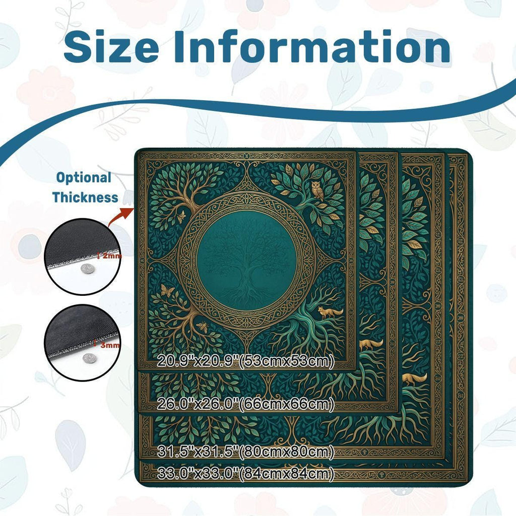 Teal and Gold Mahjong Mat, Coastal Knotwork Medallion Playmat, Turquoise Non Slip Roll Up Mahjongg Pad, Beach House Game Room Decor