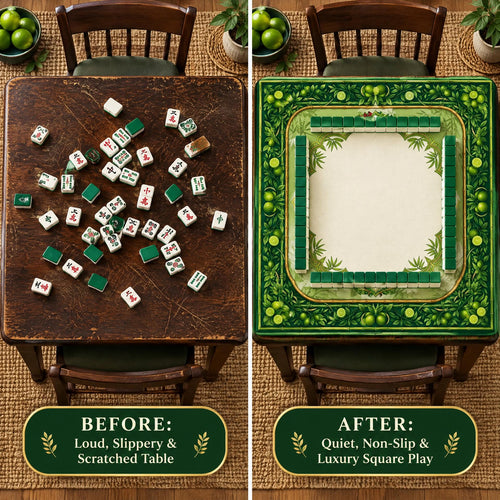Bamboo and Lime Mahjong Mat, Green Citrus Palm Beach Game Table Mat, Non Slip Roll Up Mahjong Gift with Storage Bag