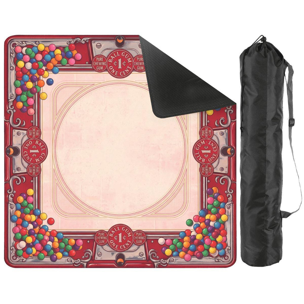 Gumball Machine Mahjong Mat, Retro Candy Shop Table Mat, Red Bubblegum Vintage Americana Decor, Non Slip Roll Up Game Night Gift