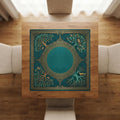 Teal and Gold Mahjong Mat, Coastal Knotwork Medallion Playmat, Turquoise Non Slip Roll Up Mahjongg Pad, Beach House Game Room Decor