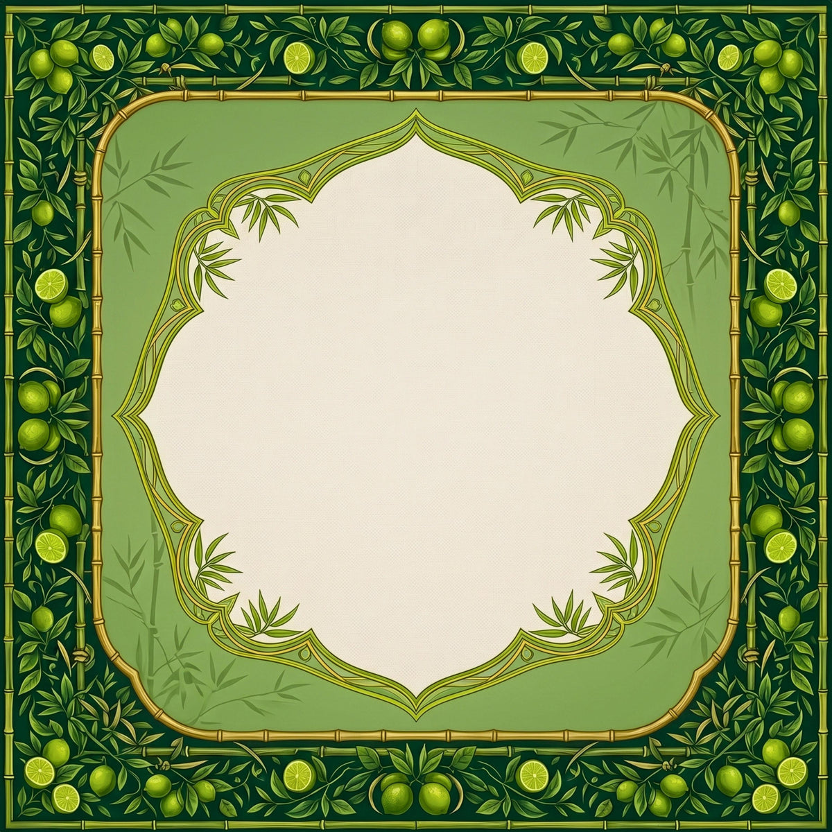 Bamboo and Lime Mahjong Mat, Green Citrus Palm Beach Game Table Mat, Non Slip Roll Up Mahjong Gift with Storage Bag