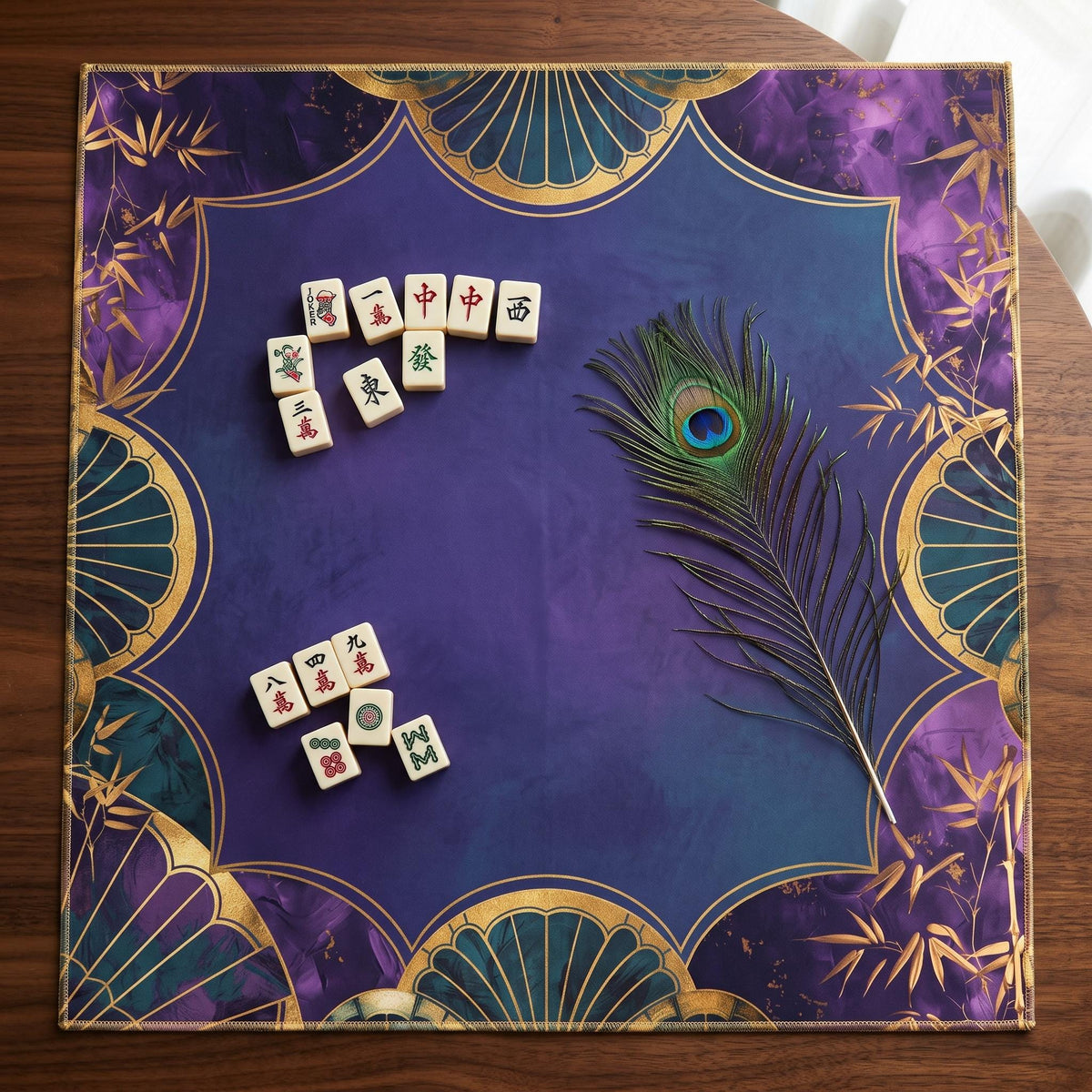 Purple & Gold Art Deco Mahjong Mat, Geometric Sunburst Table Cover, Rollable Non-Slip, Mahjong Hostess Gift, Old Hollywood Game Night