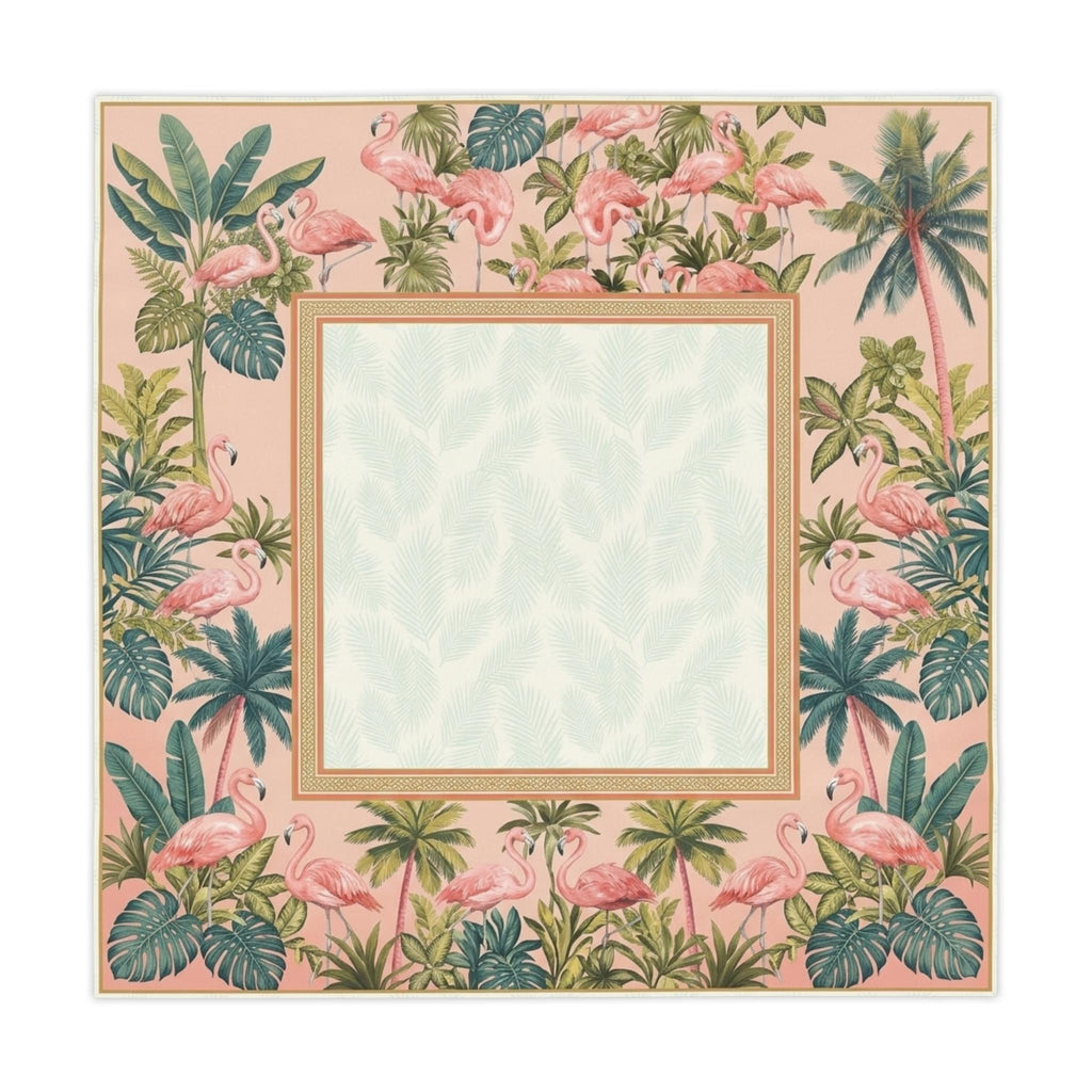 Banana Leaf Tablecloth 55x55, Blush Pink Jungle Mahjong Table Cover, Hollywood Regency Square Linen, Flamingo Game Night Decor, Hostess Gift