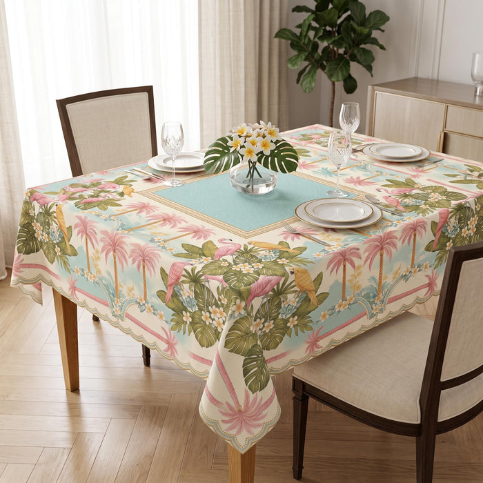 Cockatoo Palm Tablecloth 55x55, Pink Plumeria Mahjong Table Linen, Pastel Resort Square Table Cover, Preppy Decor, Mahjong Ladies Gift