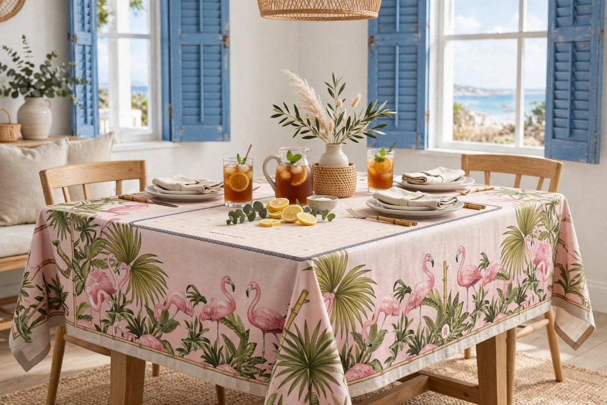 American Mahjong Tablecloth 55x55, Pink Flamingo Bamboo Table Cover, Fan Palm Square Card Table Linen, Mahj Night Decor, Mahjong Player Gift