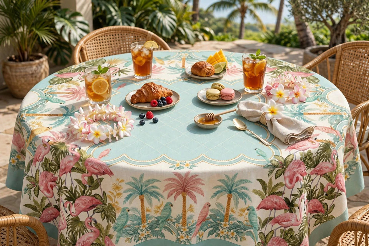 Aqua Parrot Tablecloth 55x55, Old Florida Tropical Mahjong Table Cover, Scalloped Card Table Linen, Lanai Party Decor, Mahjong Club Gift