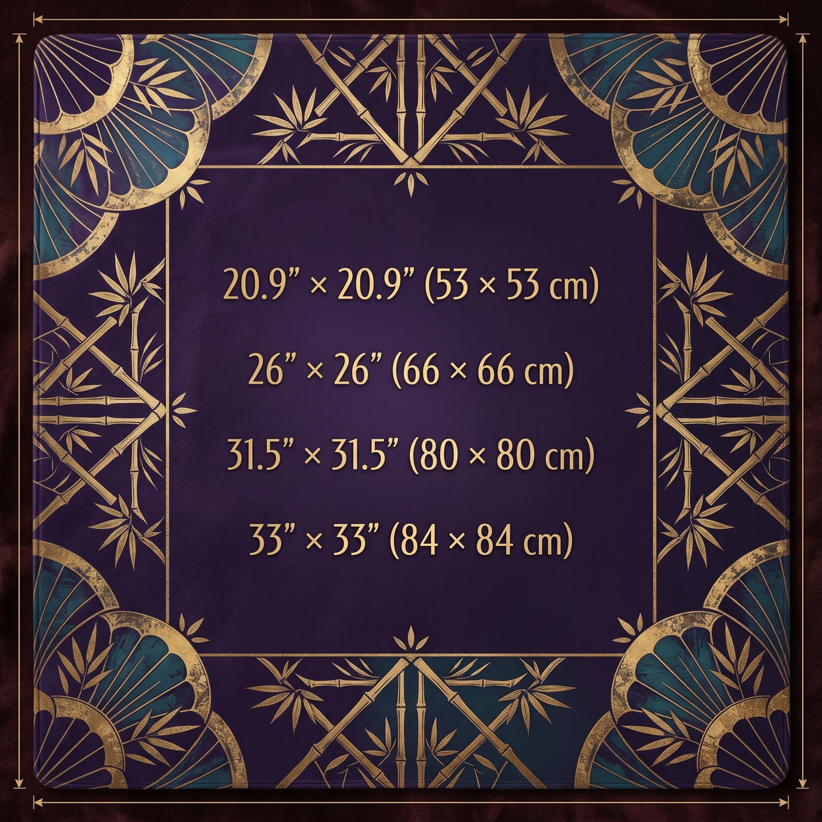 Purple Teal Mahjong Mat, Gold Bamboo Fan Medallion Table Cover, Non Slip Rollable Mahjong Playmat, Jewel Tone Mahjong Gift for Her