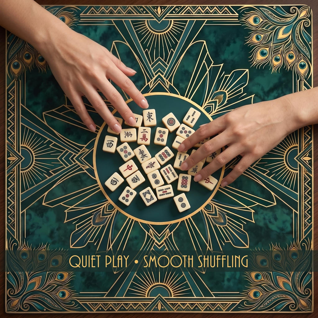 Emerald Green Mahjong Mat, Gold Art Deco Medallion Table Cover, Non Slip Roll Up Mahjong Gift, Christmas Gift for Mahjong Players