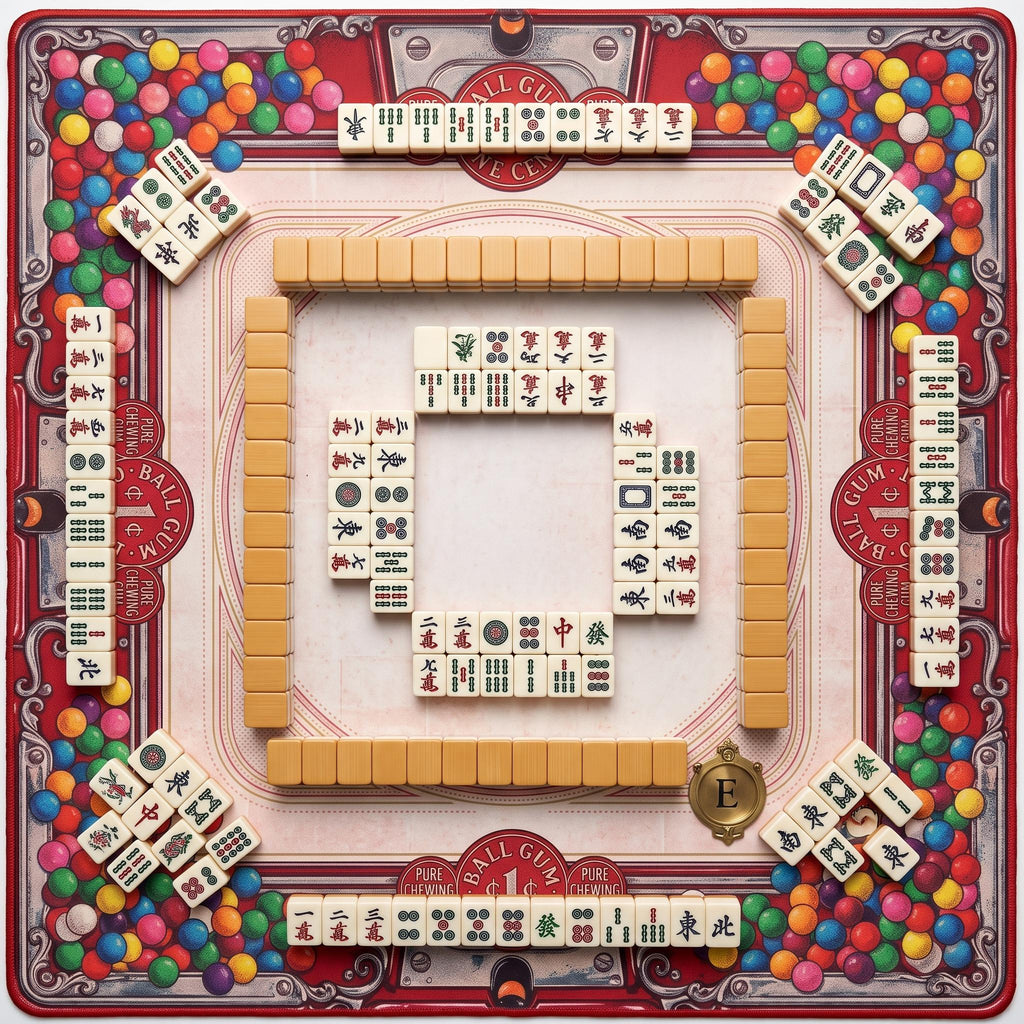 Gumball Machine Mahjong Mat, Retro Candy Shop Table Mat, Red Bubblegum Vintage Americana Decor, Non Slip Roll Up Game Night Gift