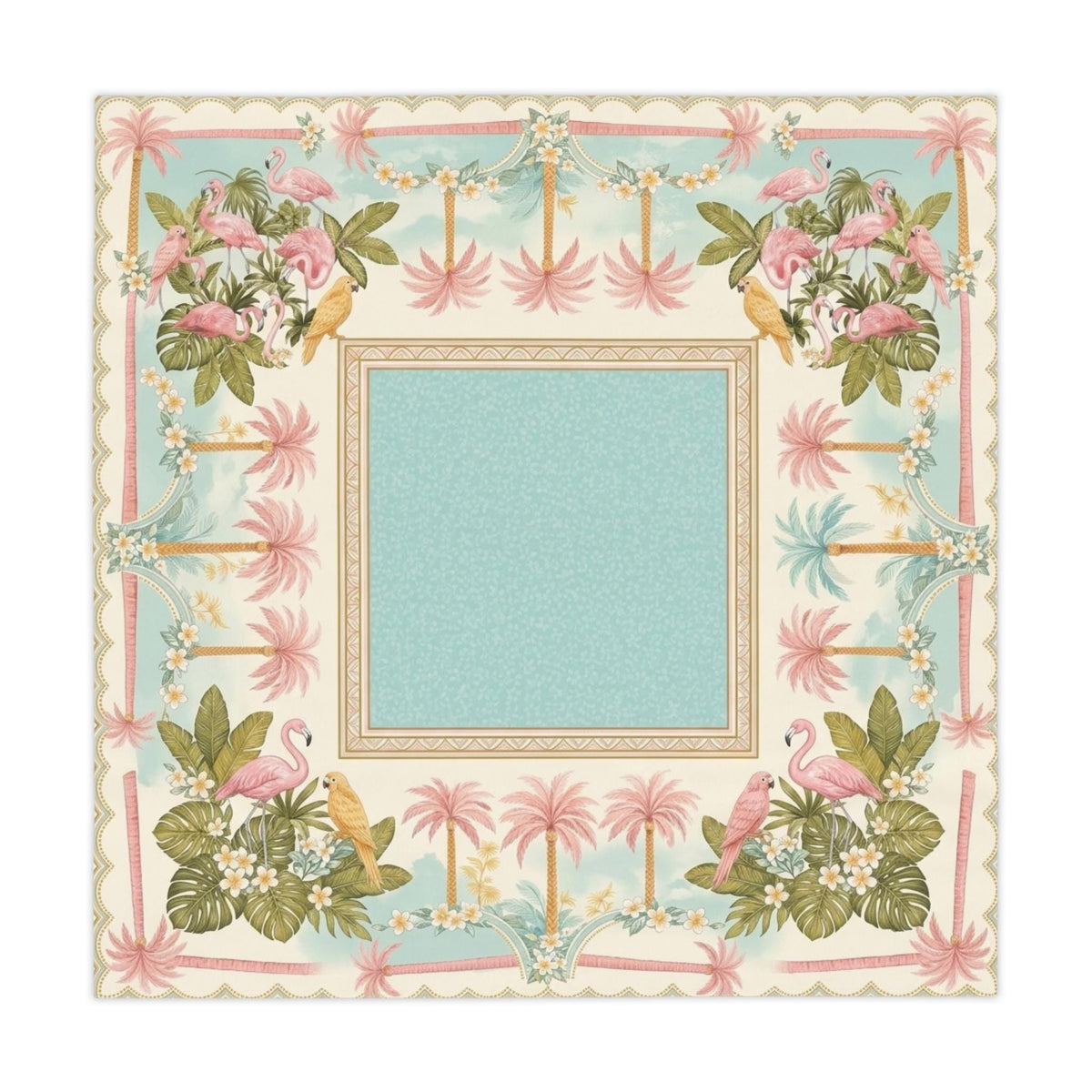 Cockatoo Palm Tablecloth 55x55, Pink Plumeria Mahjong Table Linen, Pastel Resort Square Table Cover, Preppy Decor, Mahjong Ladies Gift