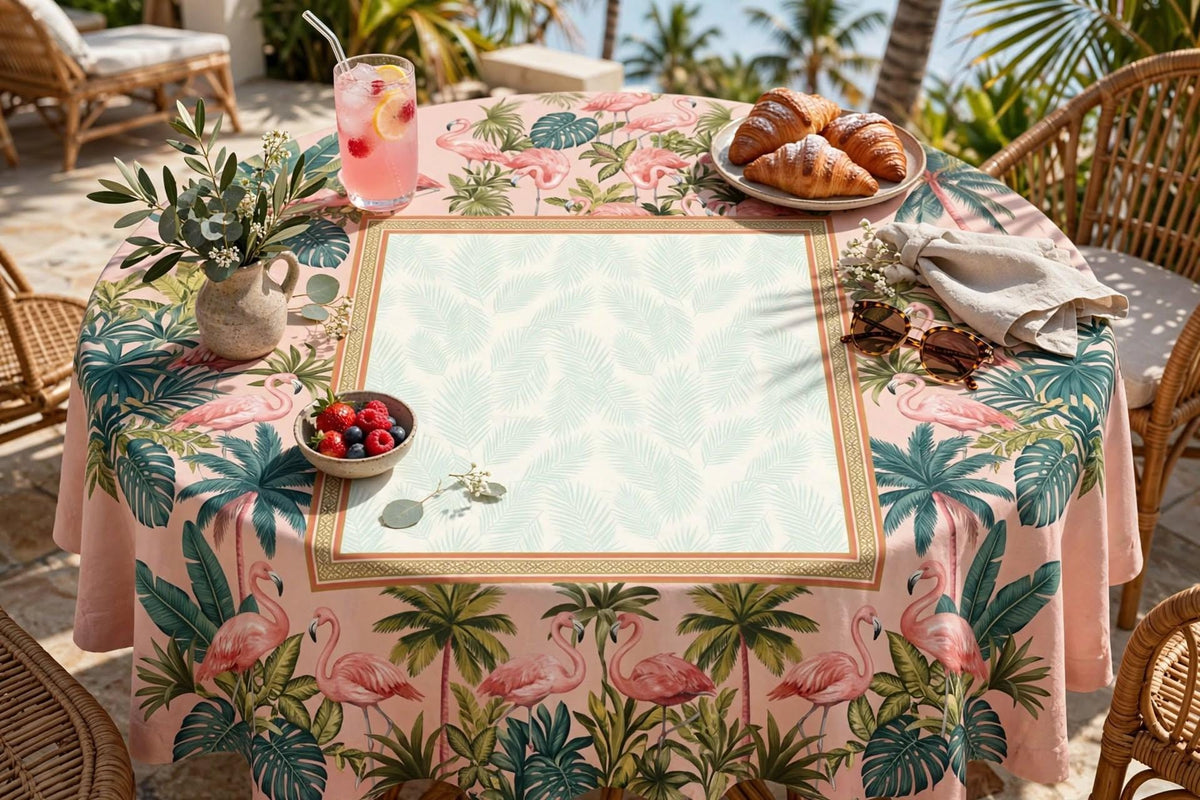 Banana Leaf Tablecloth 55x55, Blush Pink Jungle Mahjong Table Cover, Hollywood Regency Square Linen, Flamingo Game Night Decor, Hostess Gift