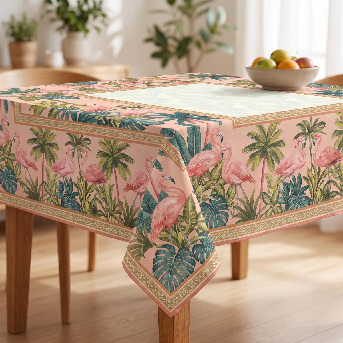 Banana Leaf Tablecloth 55x55, Blush Pink Jungle Mahjong Table Cover, Hollywood Regency Square Linen, Flamingo Game Night Decor, Hostess Gift