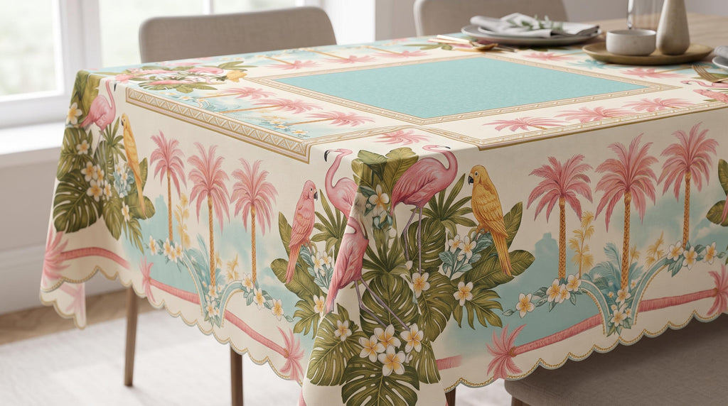 Cockatoo Palm Tablecloth 55x55, Pink Plumeria Mahjong Table Linen, Pastel Resort Square Table Cover, Preppy Decor, Mahjong Ladies Gift