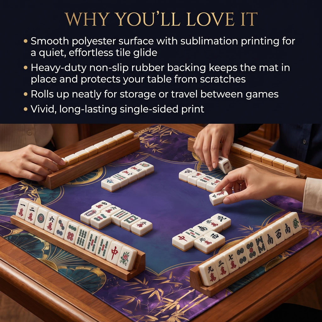 Purple & Gold Art Deco Mahjong Mat, Geometric Sunburst Table Cover, Rollable Non-Slip, Mahjong Hostess Gift, Old Hollywood Game Night