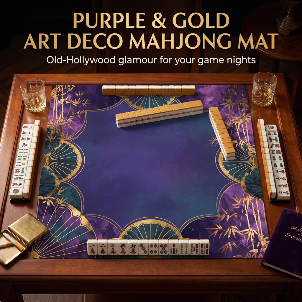 Purple & Gold Art Deco Mahjong Mat, Geometric Sunburst Table Cover, Rollable Non-Slip, Mahjong Hostess Gift, Old Hollywood Game Night
