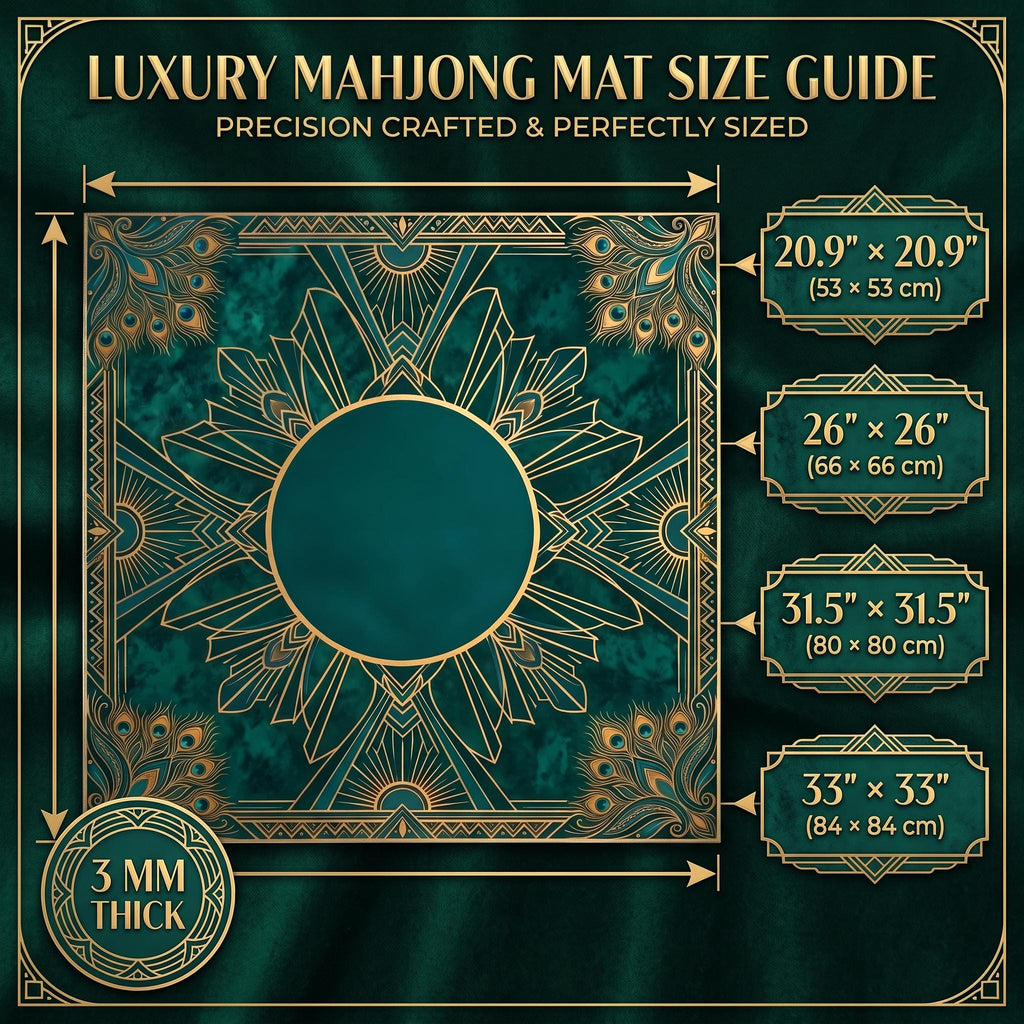 Emerald Green Mahjong Mat, Gold Art Deco Medallion Table Cover, Non Slip Roll Up Mahjong Gift, Christmas Gift for Mahjong Players