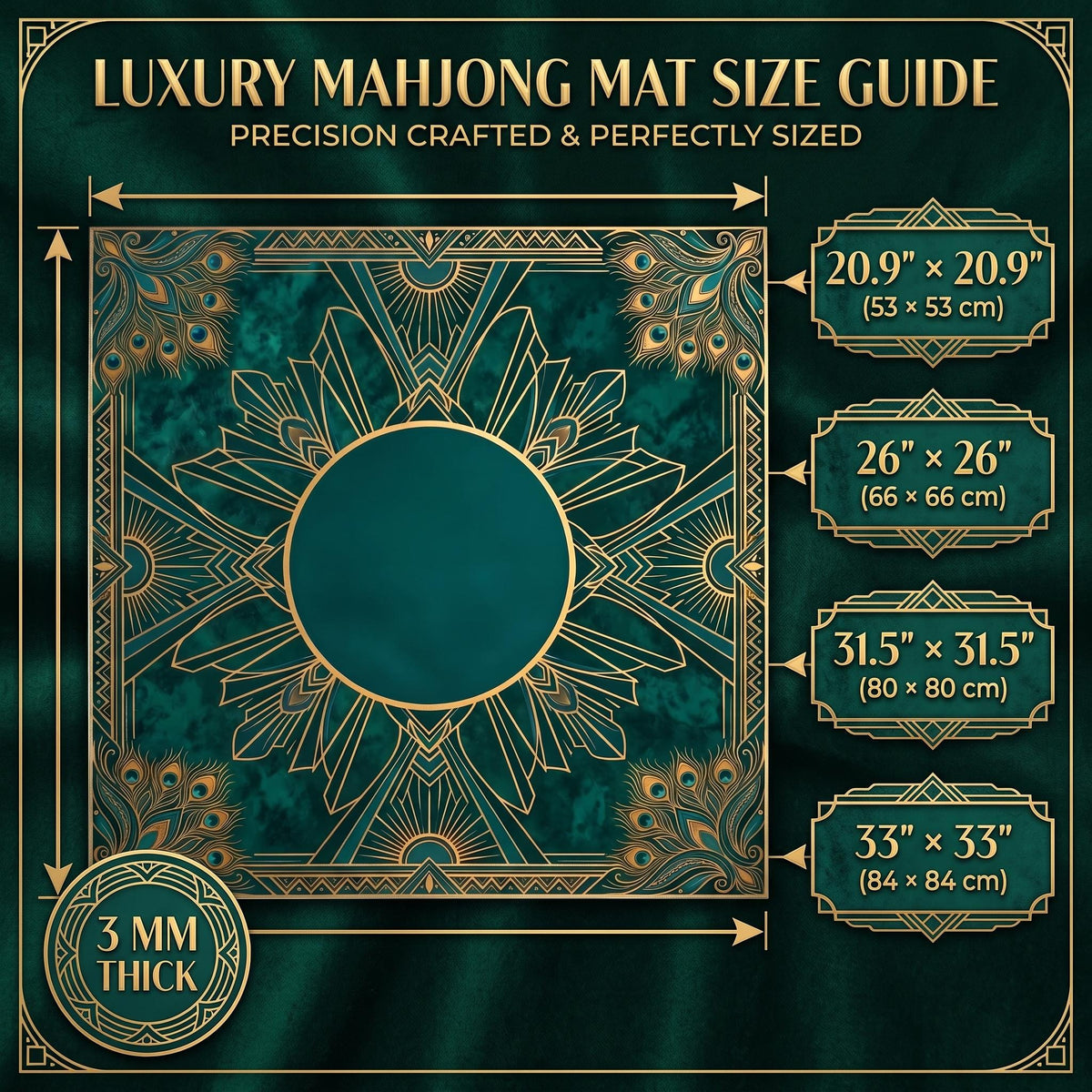Emerald Green Mahjong Mat, Gold Art Deco Medallion Table Cover, Non Slip Roll Up Mahjong Gift, Christmas Gift for Mahjong Players